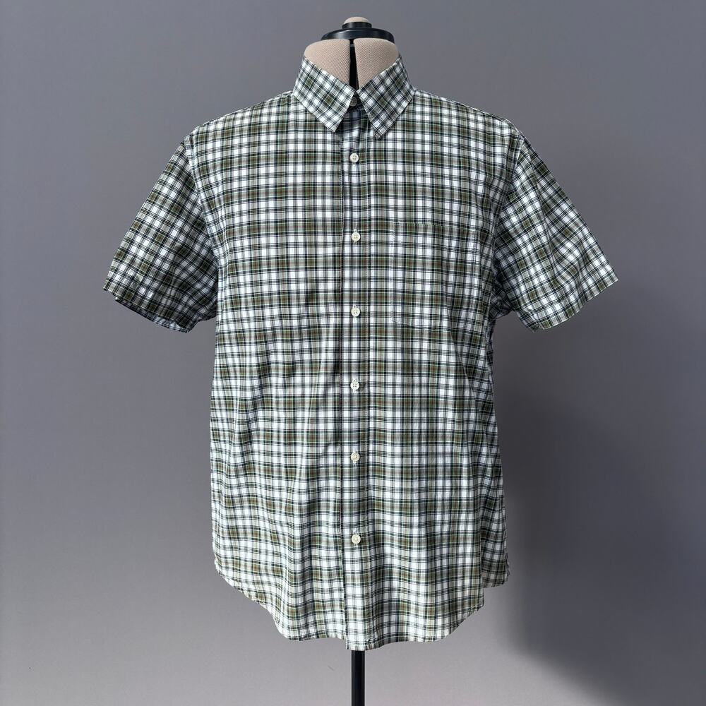 Old Navy Mens Green and White Plaid Short Sleeve Button Down XL